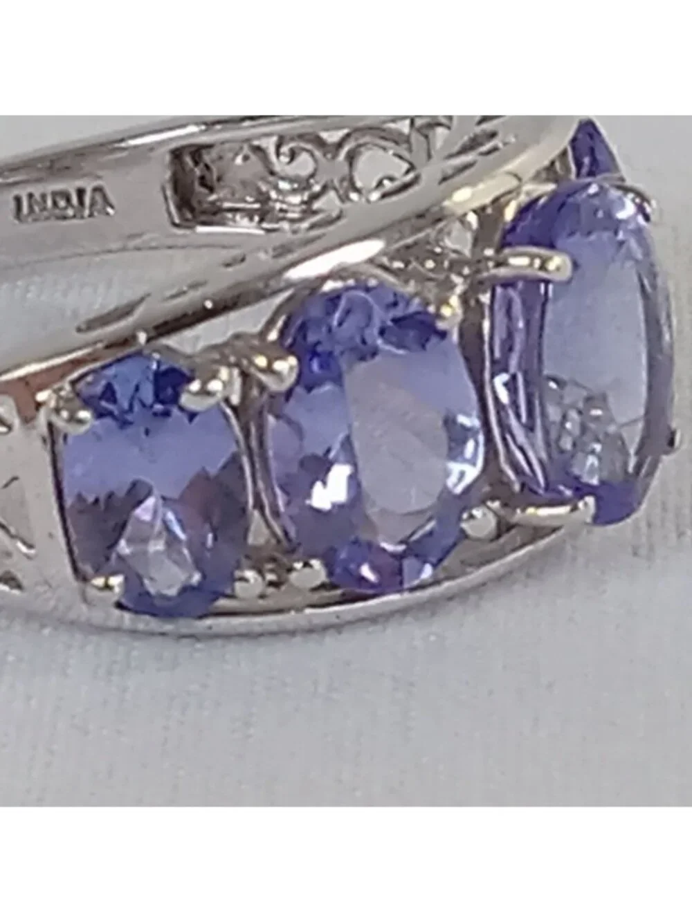 Lavendar Purple Faceted Oval Cut Stones Glass GIE 925 Sterling Silver Ring  SZ 8